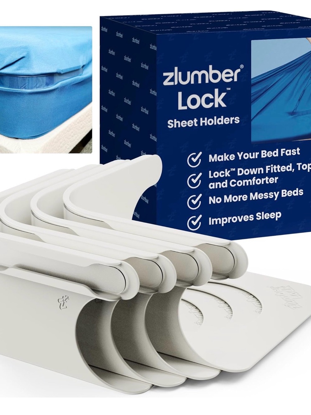 Slumber Lock Lock Sheet Holders - White Sheet Fasteners